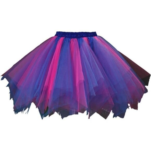 Women's Short Vintage Ballet Bubble Puffy Tutu Petticoat Skirt Royal Blue and Fu - Picture 1 of 1
